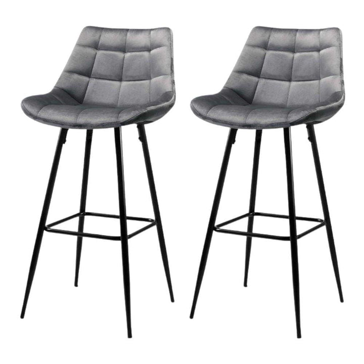 Bar Stools - Audrey Set Of 2 Velvet Fabric Kitchen Bar Stool Grey 76cm