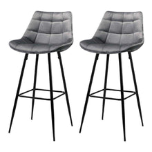 Load image into Gallery viewer, Bar Stools - Audrey Set Of 2 Velvet Fabric Kitchen Bar Stool Grey 76cm