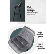 Load image into Gallery viewer, Bar Stools - Audrey Set Of 2 Velvet Fabric Kitchen Bar Stool Grey 76cm