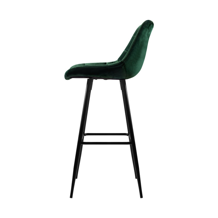Bar Stools - Audrey Velvet Fabric Bar Stool (Set Of 2) Green 76cm