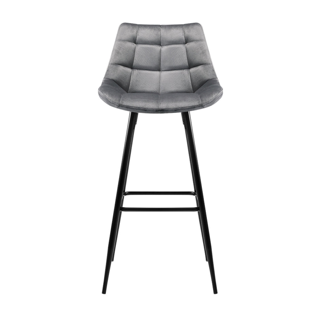 Bar Stools - Audrey Velvet Fabric Bar Stool (Set Of 2) Grey 76cm