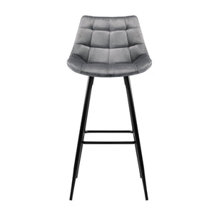 Bar Stools - Audrey Velvet Fabric Bar Stool (Set Of 2) Grey 76cm