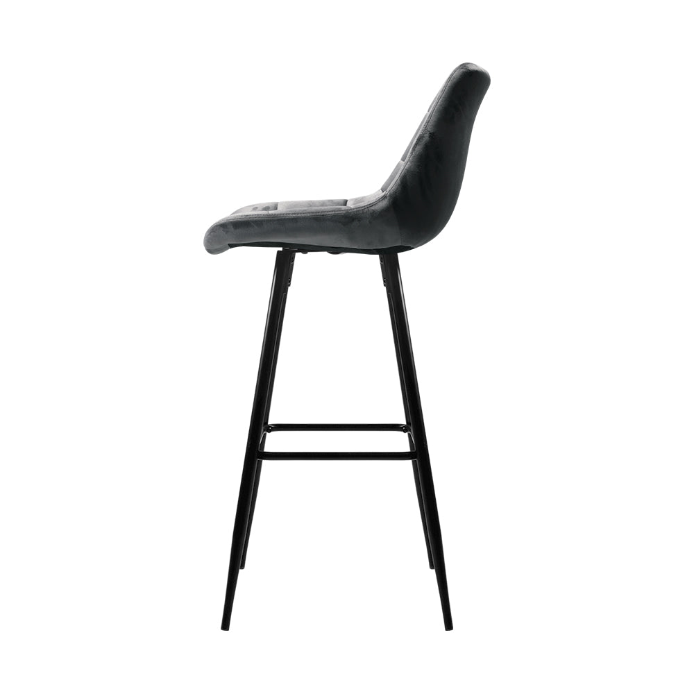 Bar Stools - Audrey Velvet Fabric Bar Stool (Set Of 2) Grey 76cm