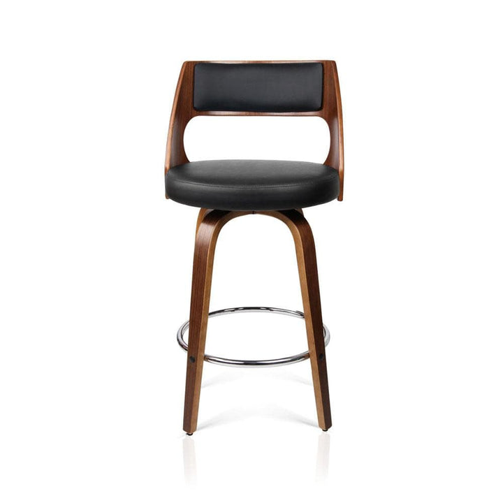 Bar Stools - Bentwood Bar Stool Leather Wooden Swivel (Set Of 4) Black 76cm