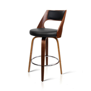 Bar Stools - Bentwood Bar Stool Leather Wooden Swivel (Set Of 4) Black 76cm