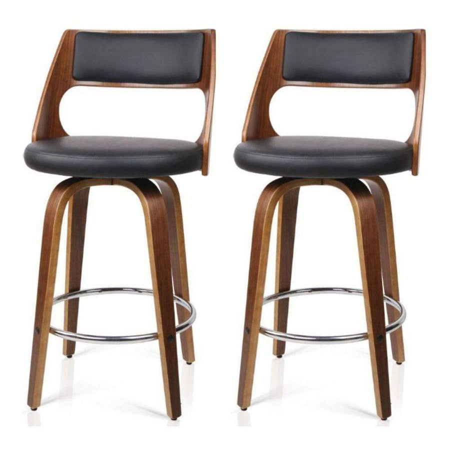 Bar Stools - Bentwood Set Of 2 Wooden Swivel Kitchen Bar Stool Black 65cm