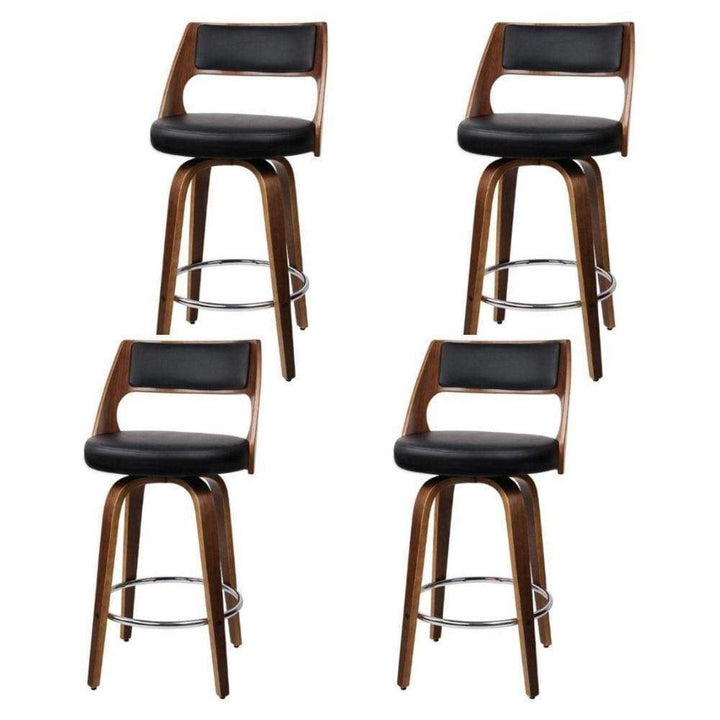 Bar Stools - Bentwood Set Of 4 Wooden Swivel Kitchen Bar Stool Black 76cm