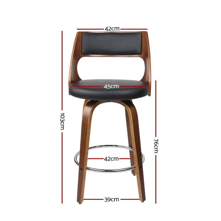 Bar Stools - Bentwood Set Of 4 Wooden Swivel Kitchen Bar Stool Black 76cm