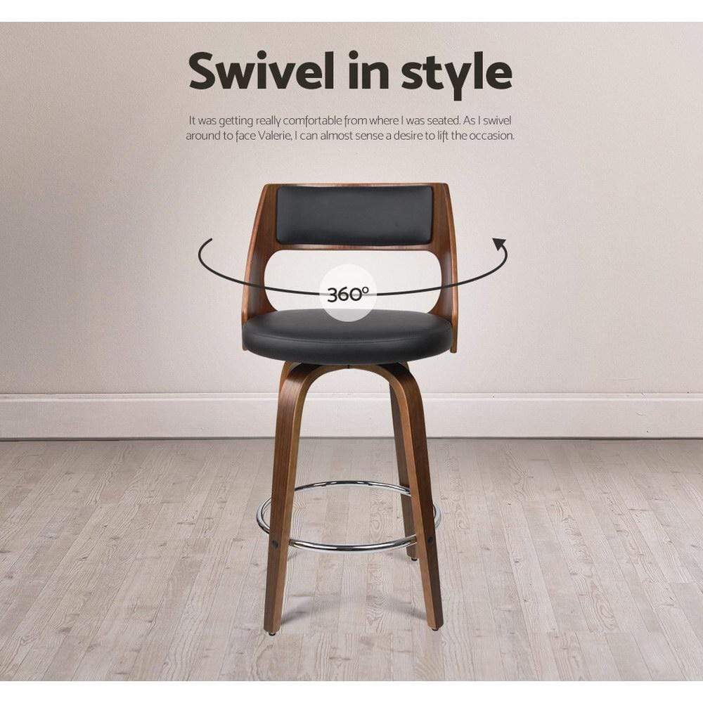 Bar Stools - Bentwood Set Of 4 Wooden Swivel Kitchen Bar Stool Black 76cm