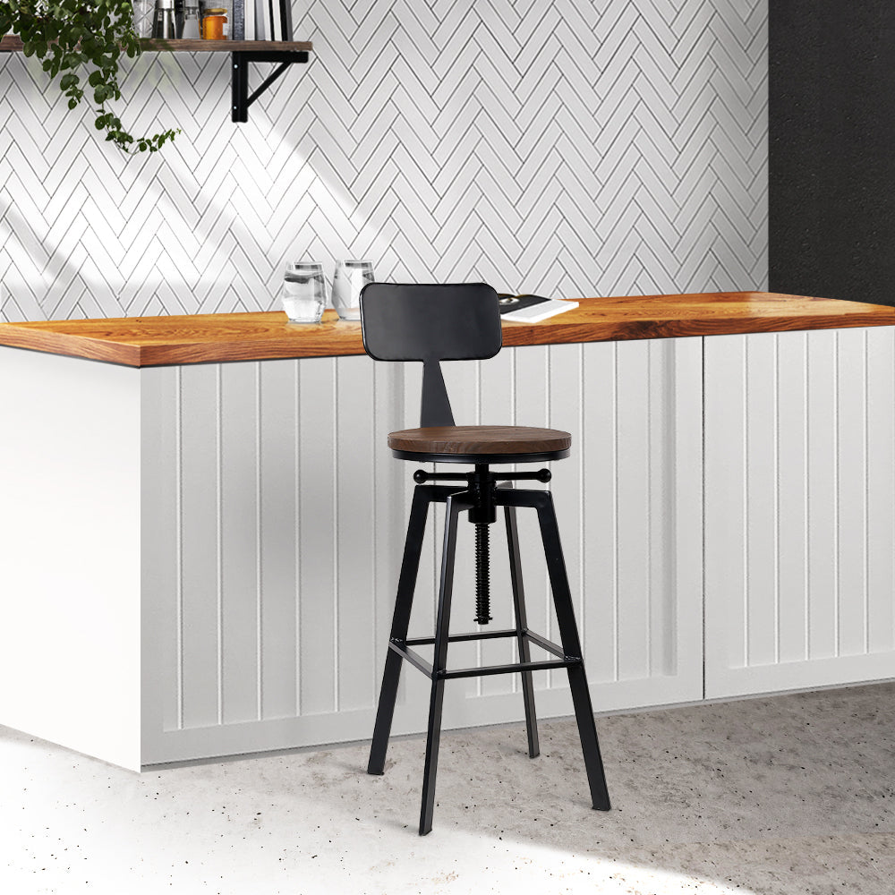 Bar Stools - Bruno Industrial Bar Stool Wooden Swivel Black