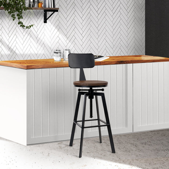 Bar Stools - Bruno Industrial Bar Stool Wooden Swivel Black