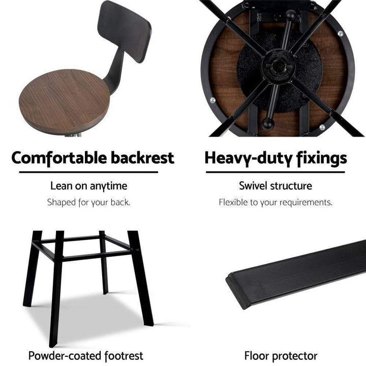 Bar Stools - Bruno Industrial Wood Adjustable Height Swivel Kitchen Bar Stool Black