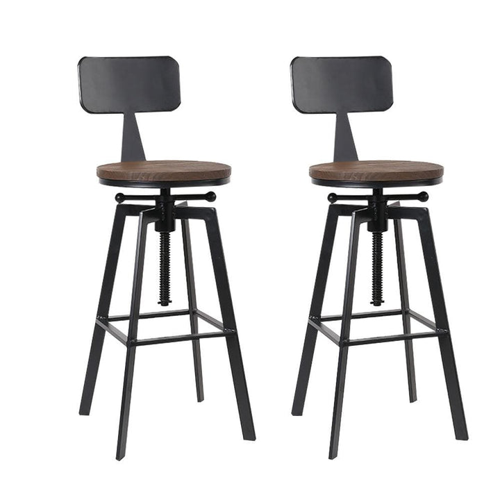 Bar Stools - Bruno Set Of 2 Industrial Wood Adjustable Height Swivel Kitchen Bar Stool Black