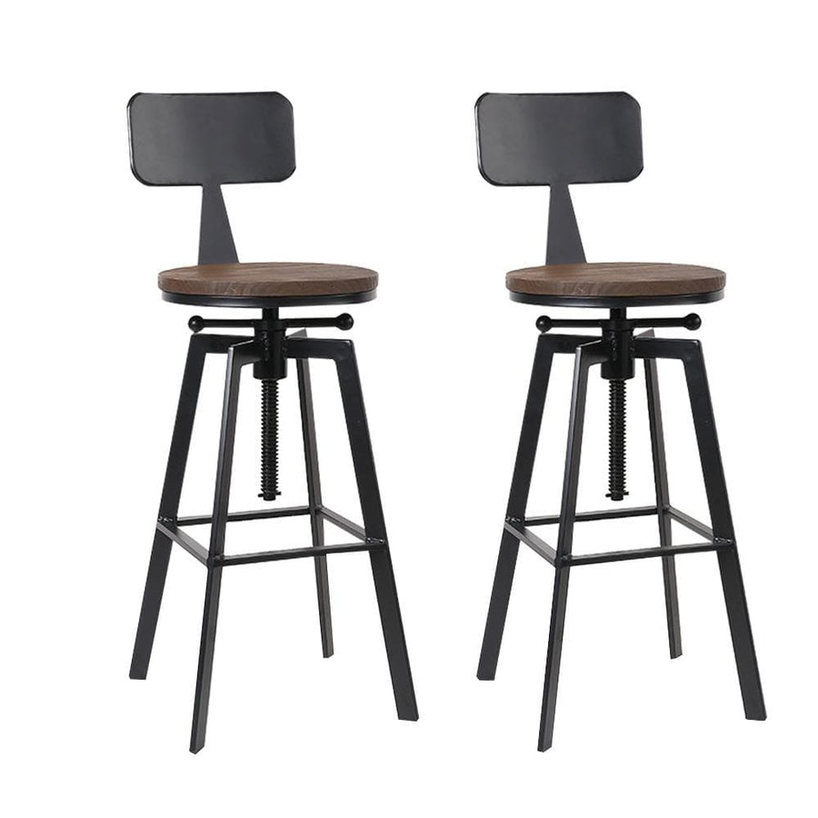 Bar Stools - Bruno Set Of 2 Industrial Wood Adjustable Height Swivel Kitchen Bar Stool Black