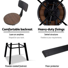 Load image into Gallery viewer, Bar Stools - Bruno Set Of 2 Industrial Wood Adjustable Height Swivel Kitchen Bar Stool Black