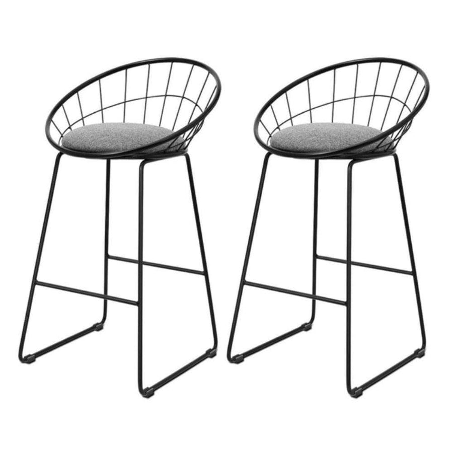 Bar Stools - Camden Set Of 2 Steel Kitchen Bar Stool Black Grey 65cm