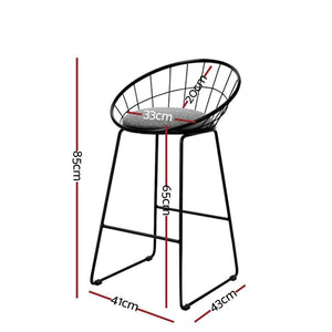 Bar Stools - Camden Set Of 4 Steel Kitchen Bar Stool Black Grey 65cm