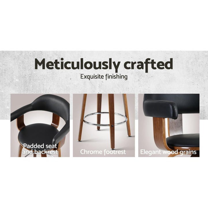 Bar Stools - Cassius Set Of 2 Wooden Swivel Kitchen Bar Stool Black 63cm