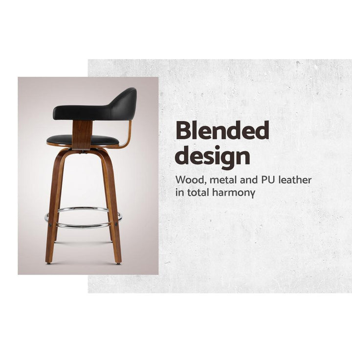 Bar Stools - Cassius Set Of 2 Wooden Swivel Kitchen Bar Stool Black 63cm