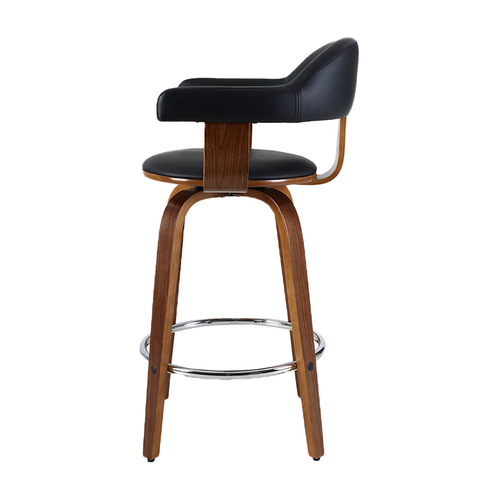 Bar Stools - Cassius Wooden Bar Stool Leather Swivel (Set Of 2) Black 63cm