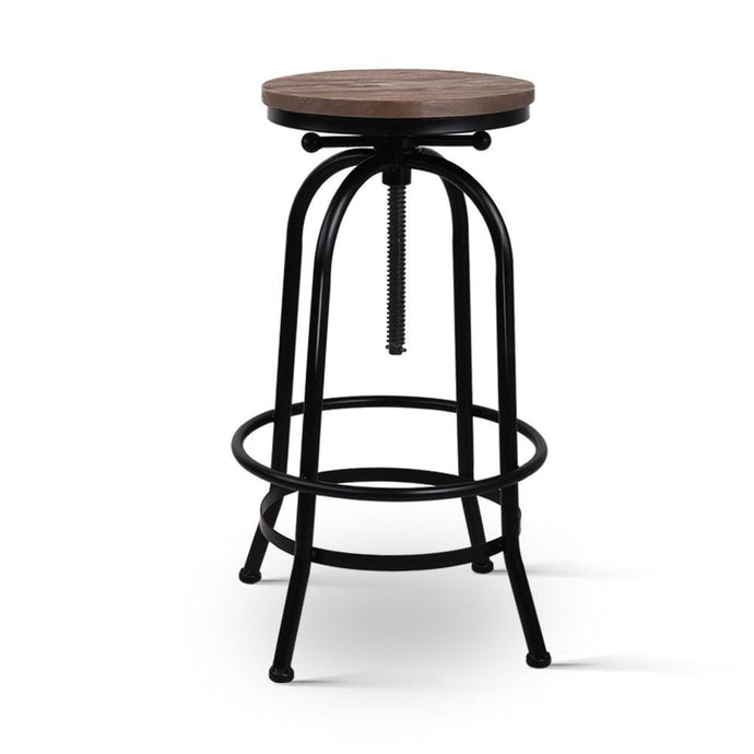 Bar Stools - Chico Industrial Adjustable Round Swivel Kitchen Bar Stool Black Wood