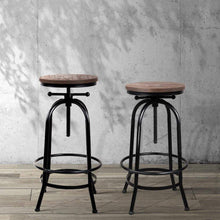 Load image into Gallery viewer, Bar Stools - Chico Industrial Adjustable Round Swivel Kitchen Bar Stool Black Wood