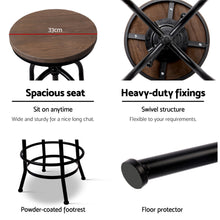 Load image into Gallery viewer, Bar Stools - Chico Industrial Bar Stool Wooden Swivel Backless (Set Of 2) Black