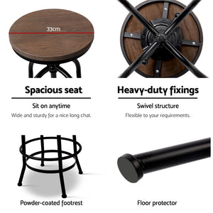 Bar Stools - Chico Industrial Bar Stool Wooden Swivel Backless (Set Of 2) Black