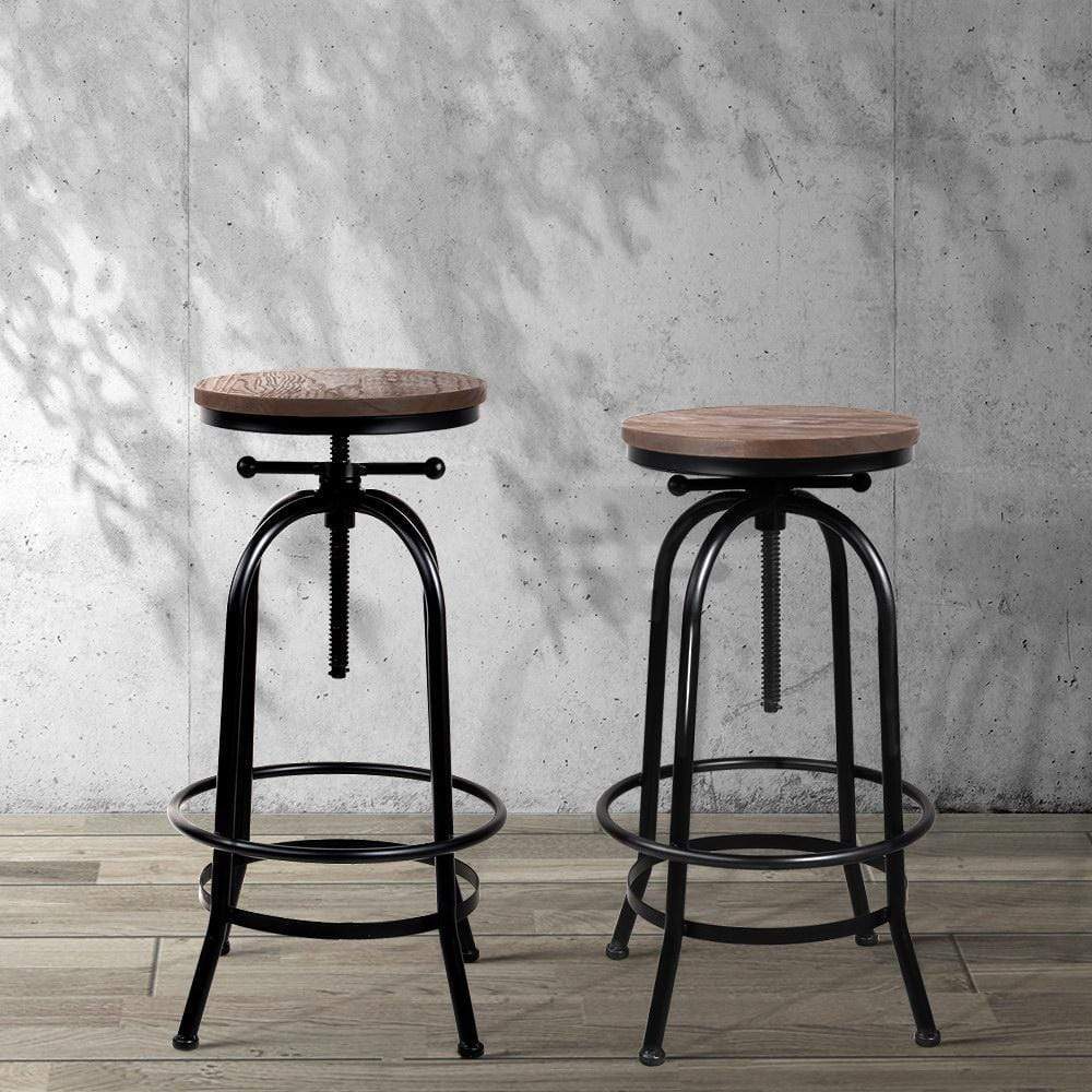 Bar Stools - Chico Industrial Bar Stool Wooden Swivel Backless (Set Of 2) Black