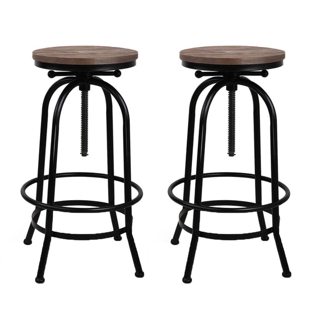 Bar Stools - Chico Set Of 2 Industrial Adjustable Height Round Swivel Bar Stool Black Wood