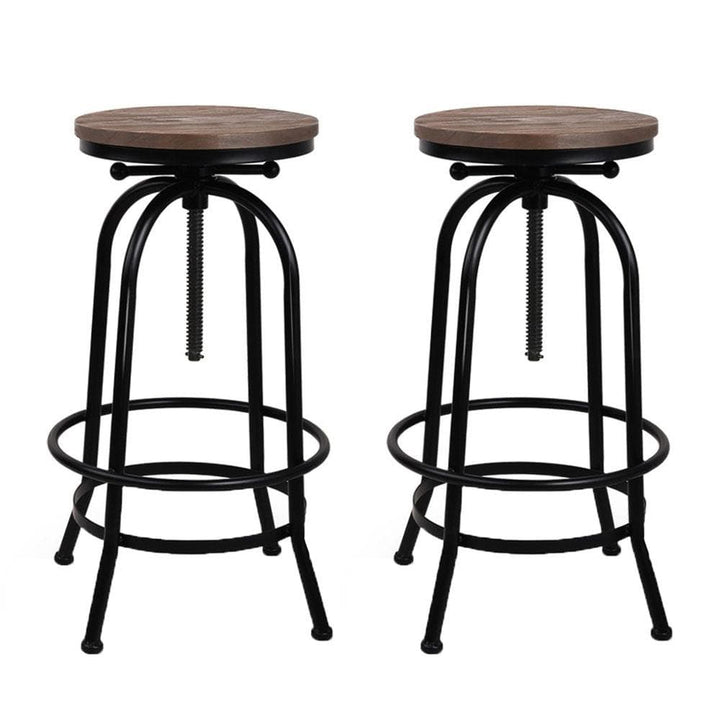 Bar Stools - Chico Set Of 2 Industrial Adjustable Height Round Swivel Bar Stool Black Wood