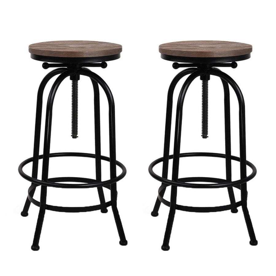Bar Stools - Chico Set Of 2 Industrial Adjustable Height Round Swivel Bar Stool Black Wood