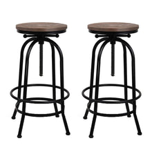 Load image into Gallery viewer, Bar Stools - Chico Set Of 2 Industrial Adjustable Height Round Swivel Bar Stool Black Wood