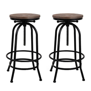 Bar Stools - Chico Set Of 2 Industrial Adjustable Height Round Swivel Bar Stool Black Wood