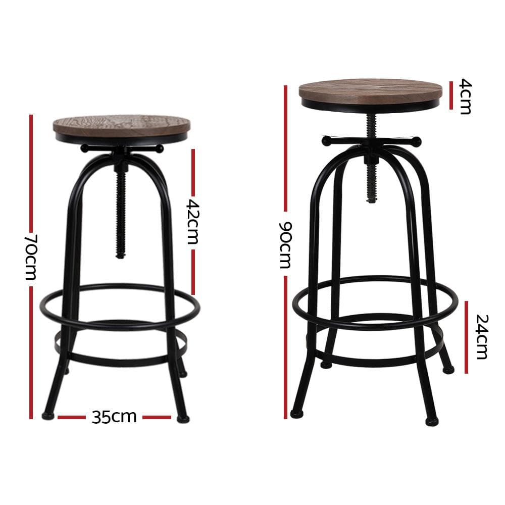 Bar Stools - Chico Set Of 2 Industrial Adjustable Height Round Swivel Bar Stool Black Wood