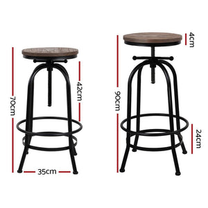 Bar Stools - Chico Set Of 2 Industrial Adjustable Height Round Swivel Bar Stool Black Wood