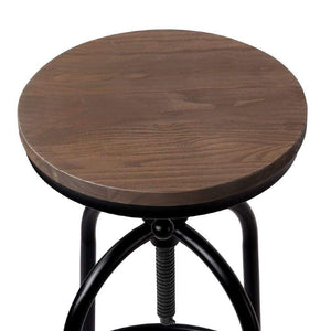 Bar Stools - Chico Set Of 2 Industrial Adjustable Height Round Swivel Bar Stool Black Wood