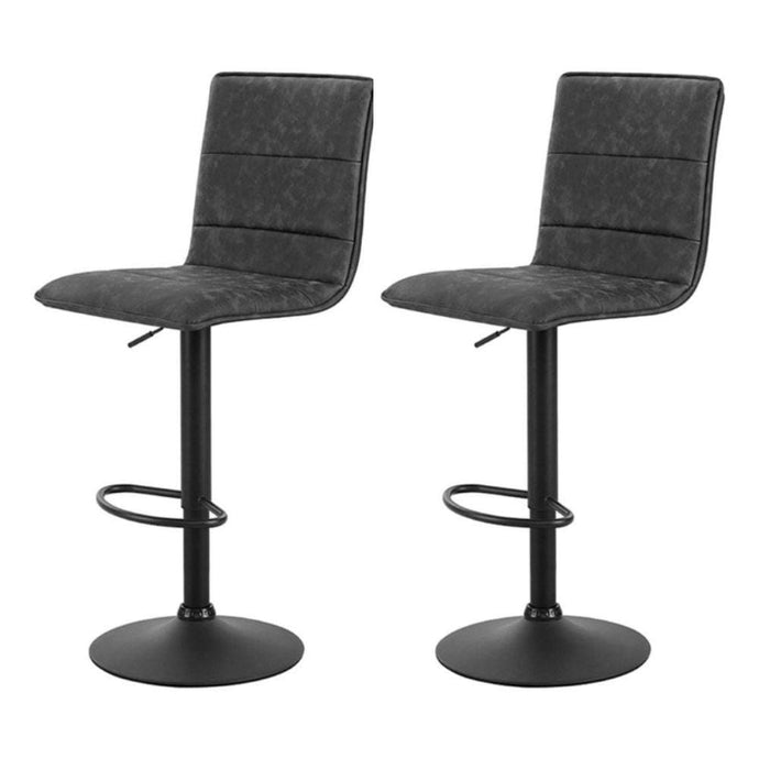 Bar Stools - Chloe Set Of 2 Vintage Leather Gas Lift Swivel Kitchen Bar Stool Grey