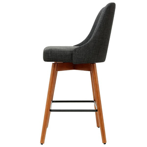 Bar Stools - Colby Bar Stool Fabric Wooden Swivel (Set Of 2) Charcoal 65cm