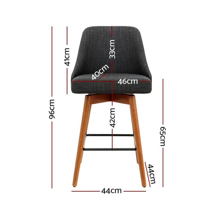 Bar Stools - Colby Set Of 2 Wooden Swivel Kitchen Bar Stool Charcoal 65cm