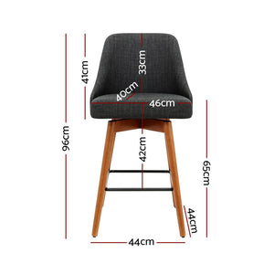 Bar Stools - Colby Set Of 2 Wooden Swivel Kitchen Bar Stool Charcoal 65cm