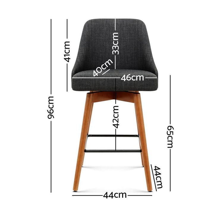 Bar Stools - Colby Set Of 4 Wooden Swivel Kitchen Bar Stool Charcoal 65cm