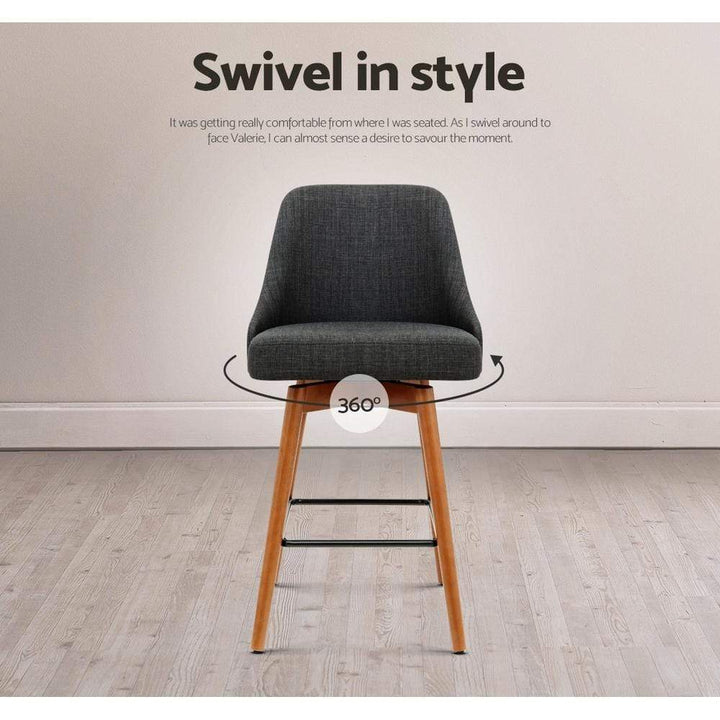 Bar Stools - Colby Set Of 4 Wooden Swivel Kitchen Bar Stool Charcoal 65cm