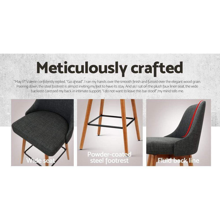 Bar Stools - Colby Set Of 4 Wooden Swivel Kitchen Bar Stool Charcoal 65cm