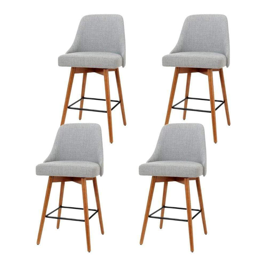 Bar Stools - Colby Set Of 4 Wooden Swivel Kitchen Bar Stool Grey 65cm