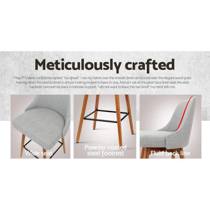 Bar Stools - Colby Set Of 4 Wooden Swivel Kitchen Bar Stool Grey 65cm