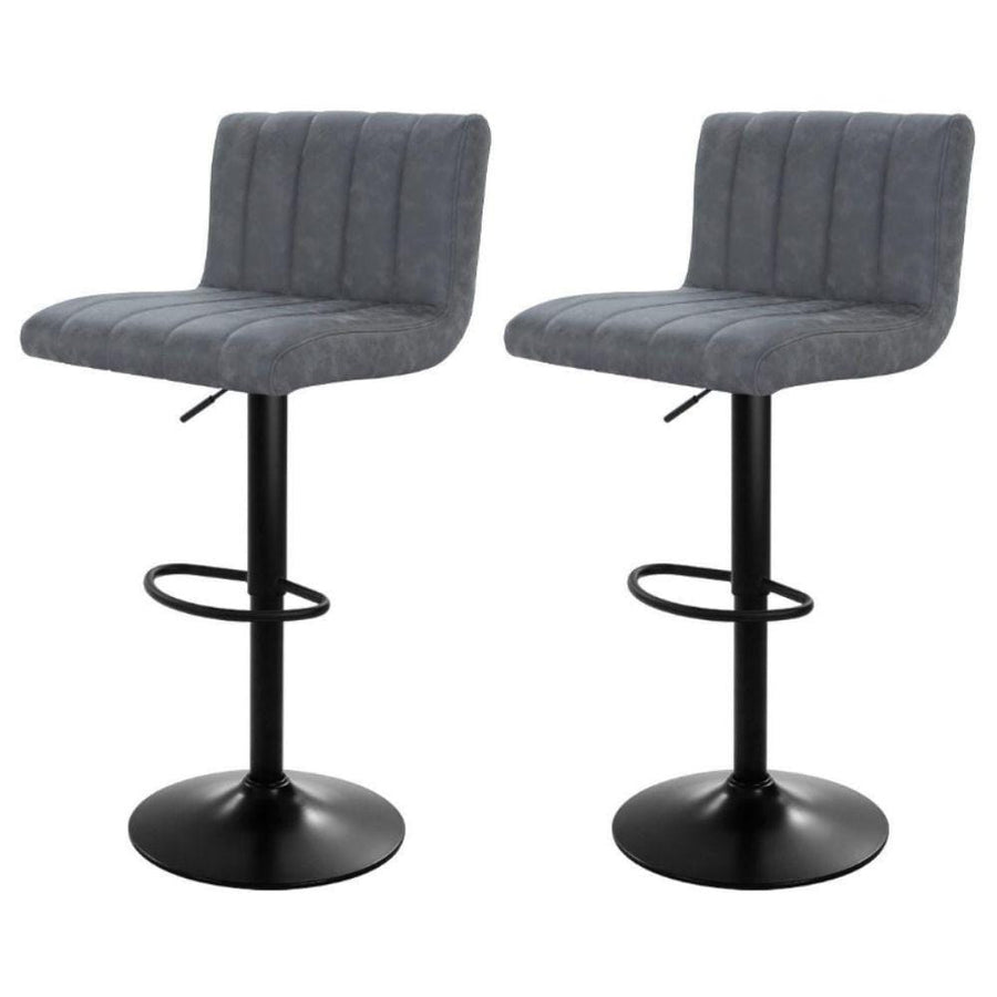Bar Stools - Como Set Of 2 Vintage Leather Gas Lift Swivel Kitchen Bar Stool Grey