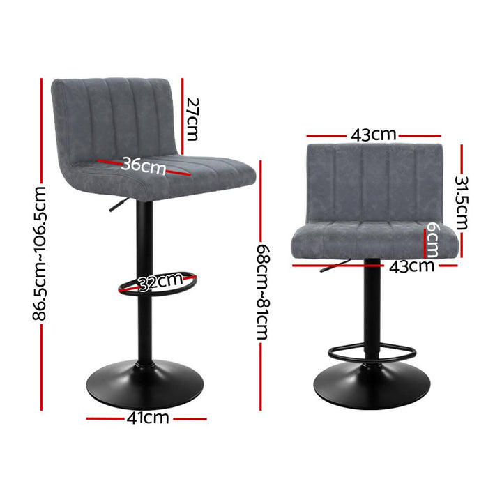 Bar Stools - Como Set Of 2 Vintage Leather Gas Lift Swivel Kitchen Bar Stool Grey