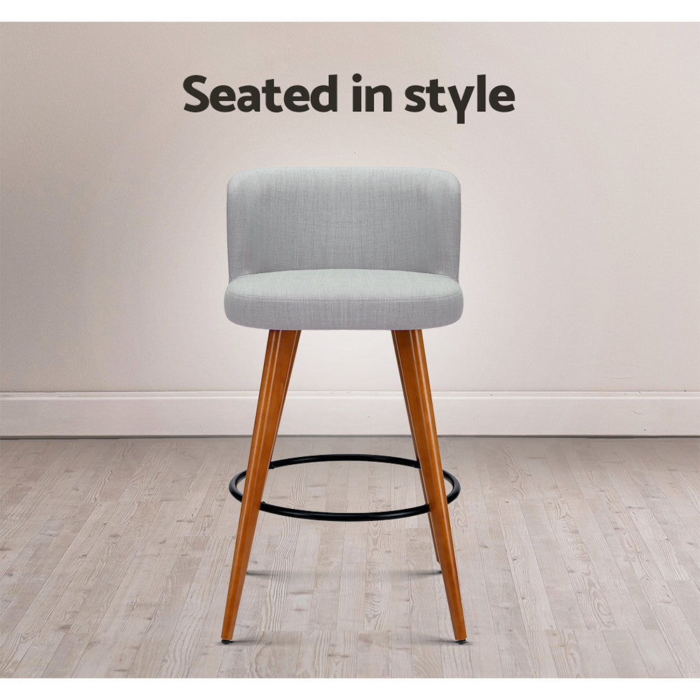 Bar Stools - Connor Fabric Bar Stool Wooden (Set Of 4) Grey 66cm