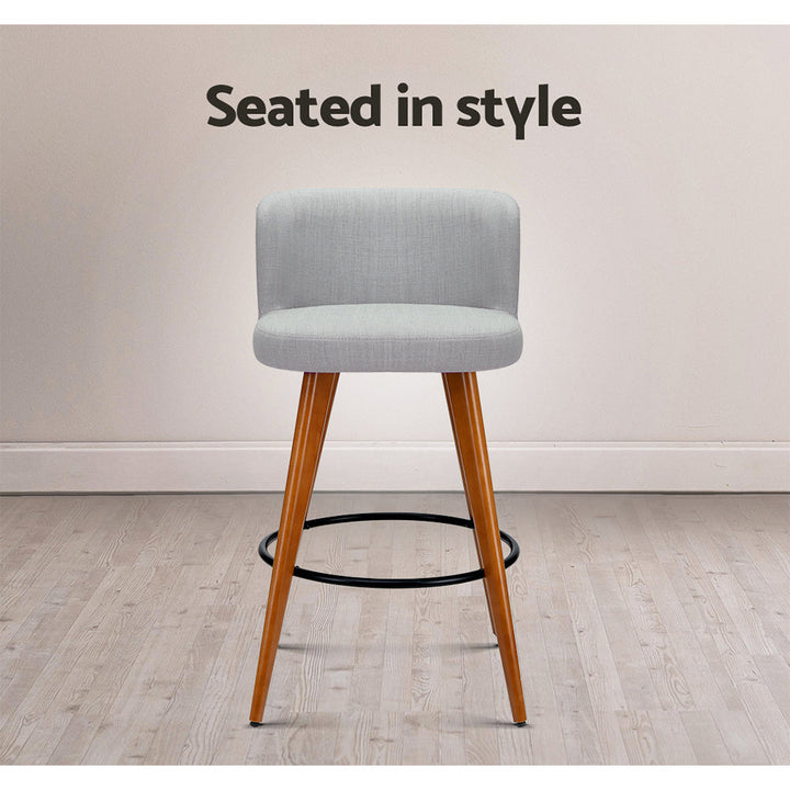 Bar Stools - Connor Fabric Bar Stool Wooden (Set Of 4) Grey 66cm